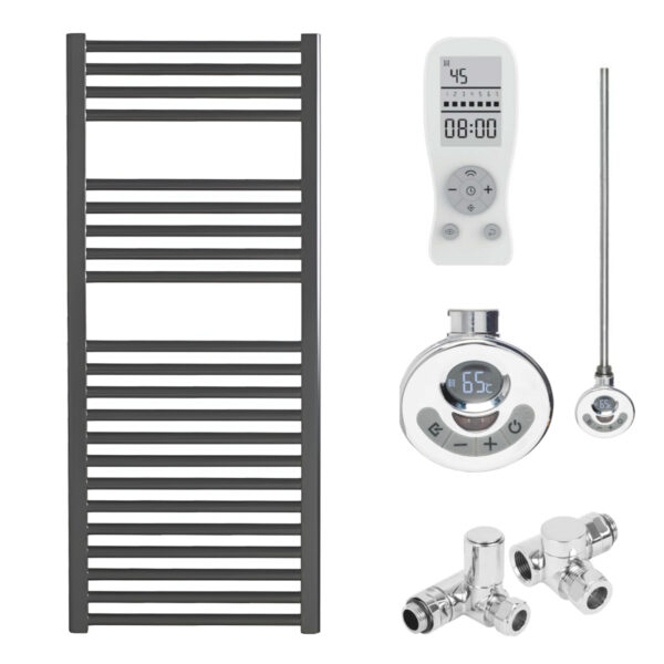 Bray Straight Anthracite Heated Towel Rail Radiator – Dual Fuel, Thermostat + Timer Best Quality & Price, Energy Saving / Economic To Run Buy Online From Adax SolAire UK Shop 2