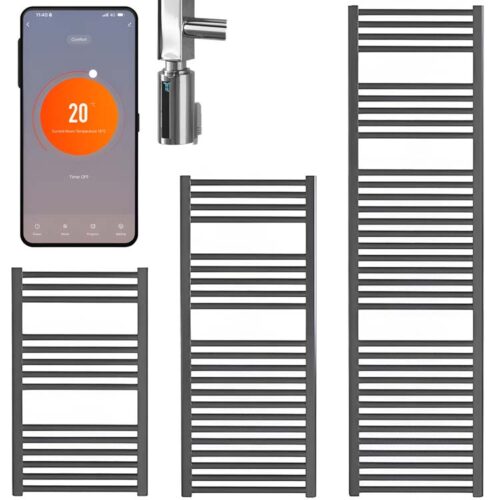 Bray Straight Anthracite Heated Towel Rail – WiFi Control, Thermostat and Timer Best Quality & Price, Energy Saving / Economic To Run Buy Online From Adax SolAire UK Shop